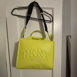 DKNY Neon Lime Green Hadlee Tote with Black Strap Accent